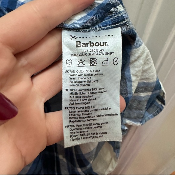 Barbour blue white plaid button down collared shirt top 10 relaxed fit - Picture 5 of 7